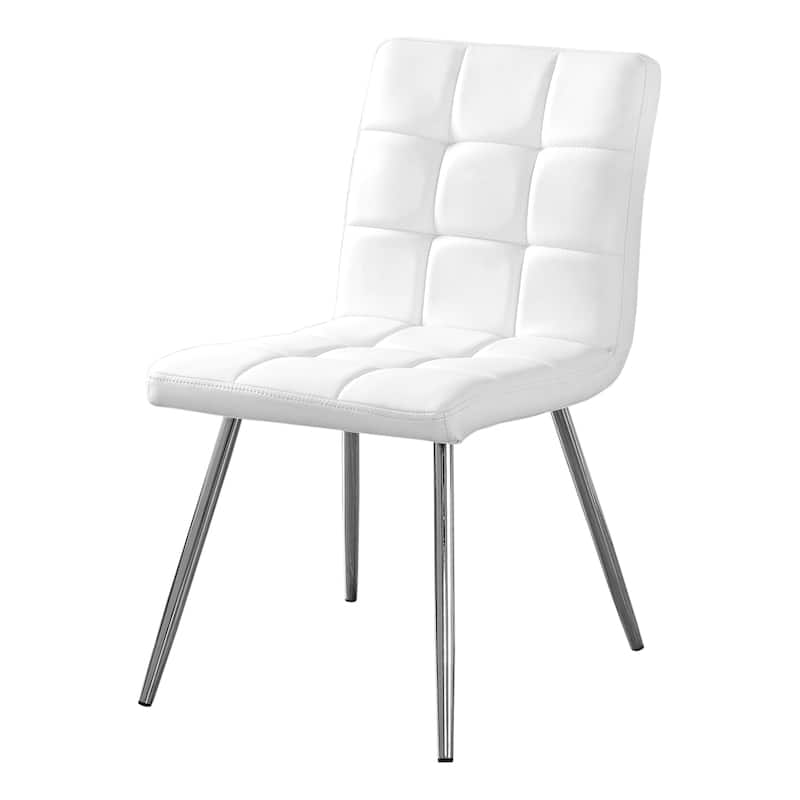 Modern Upholstered Dining Chairs - Set of 2, White PU Leather Chrome Accent Living Room Chair - 38.75