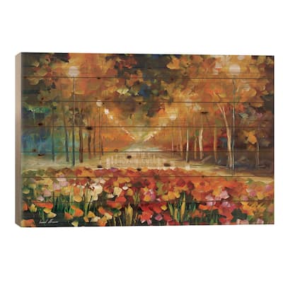 Alley Of Roses Print On Wood by Leonid Afremov - Multi-Color