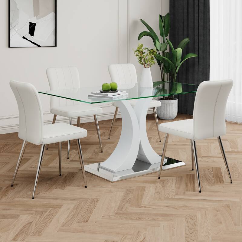 Modern Style Glass Table,Dining Chair Set, Electroplated Chair Legs, Suitable For Restaurant Kitchens(Set of 5)