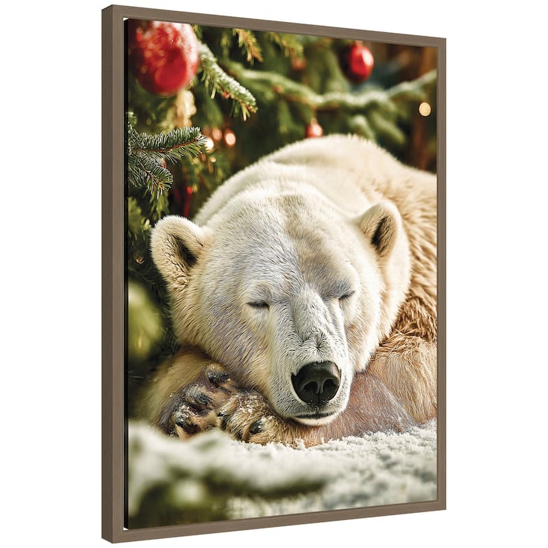 Kate and Laurel Sylvie Framed Canvas Icebear Sleeping Beneath a Christmas Tree by Michael Schauer - 18 x 24