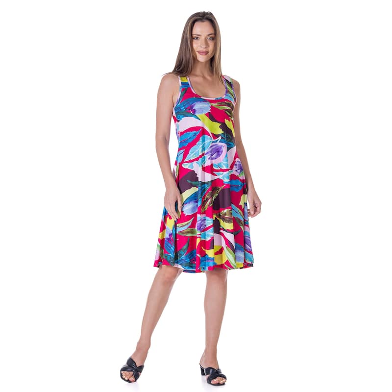 24seven Comfort Apparel Womens Bright Pink Sleeveless Knee Length Tank Swing Dress - Fucshia - S