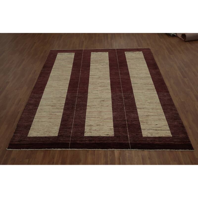 Hand Knotted Oriental 100% Wool Carpet Modern Geometric Red Gabbeh Area Rug - 10' 2'' X 8' 2''