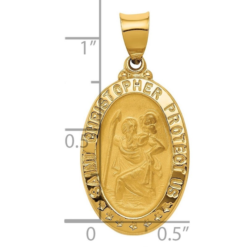 Curata 14k Yellow Gold 18" Polished and Satin St. Christopher Medal Pendant Necklace