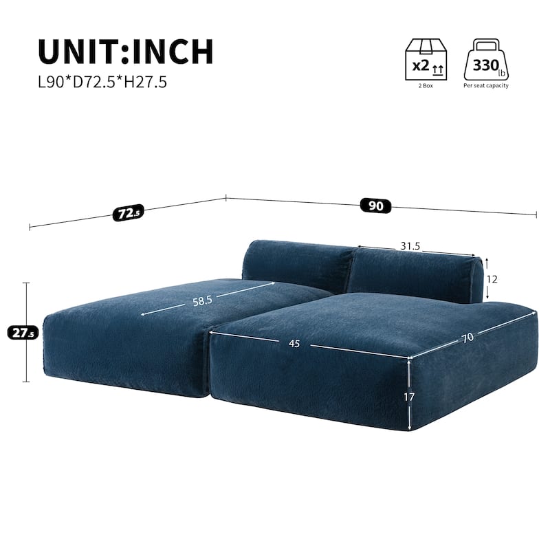 Roomfitters Foam-Filled Modular Sofa Bed with 2-Piece Free Layout, Compressed and No Assembly Floor Couch
