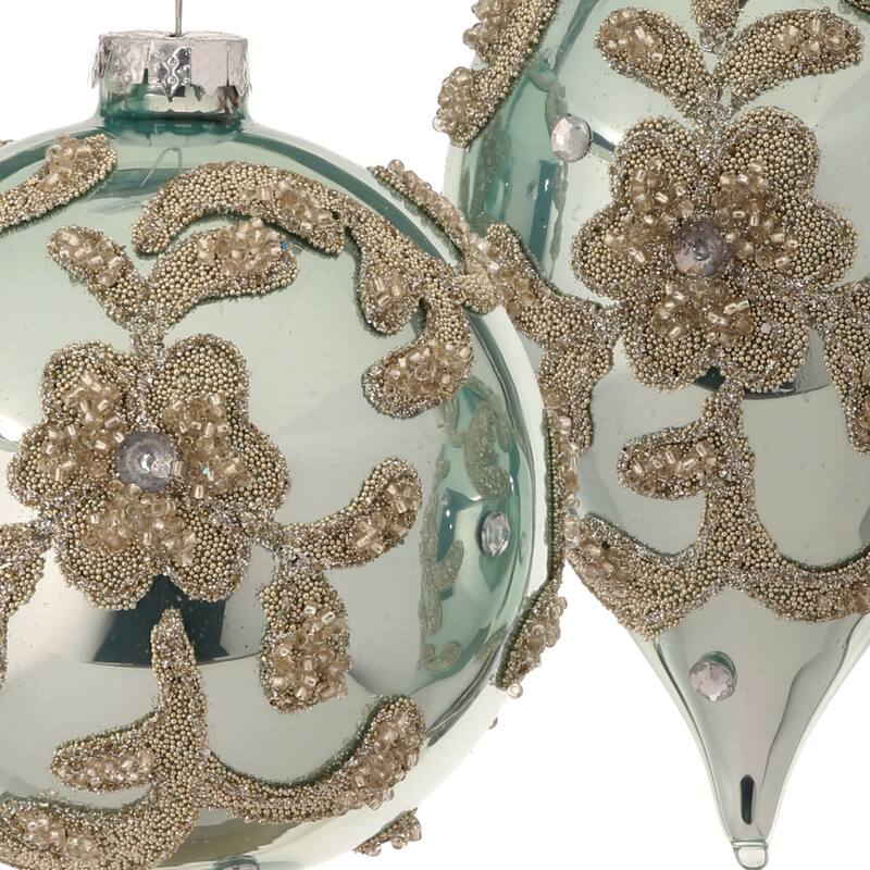 Glass Beaded Trinity Ball/Kismet Ornament Set Of 2 - 4-6"
