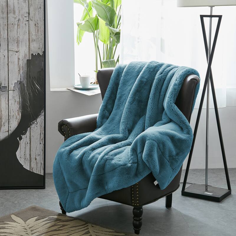 Heavy FauxFur Throw -50''x60''/60''x80'' - 50" x 60" - Smoke Blue