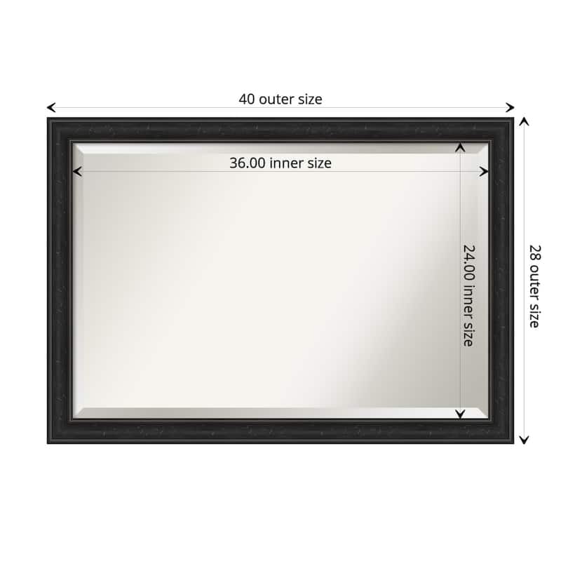 Beveled Bathroom Wall Mirror - Shipwreck Black Narrow Frame - Outer Size: 40 x 28 in