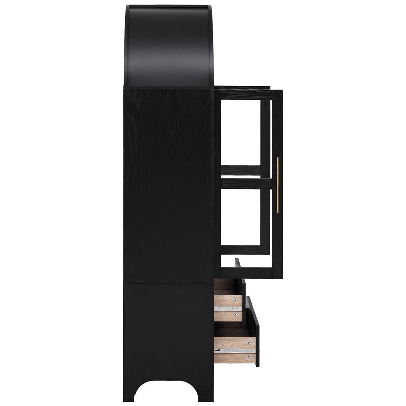 71"Tall Arched Kitchen Pantry Cabinet with 2 Large Drawers, Kitchen Storage Cabinets with Adjustable Shelves, Glass Door