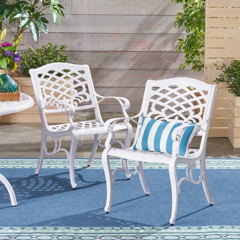 Roomfitters Outdoor Arm Chairs Set of 2, Cast Aluminum Patio Seating, Weather-Resistant Garden Chairs, White