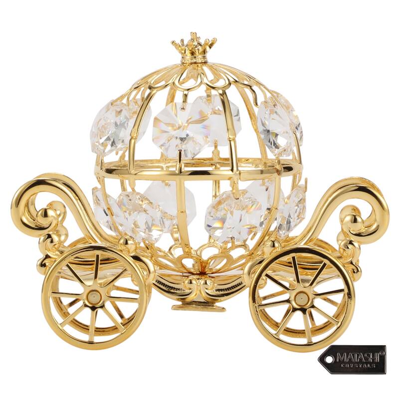 Matashi Home Decorative Tabletop Showpiece 24K Gold Plated Crystal Studded Small Cinderella Pumpkin Coach Ornament