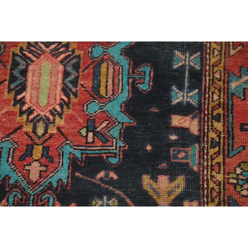Hand Knotted Oriental 100% Wool Carpet Traditional Geometric Navy Blue & Blues Tabriz Runner Rug - 10' 11'' X 3' 4''