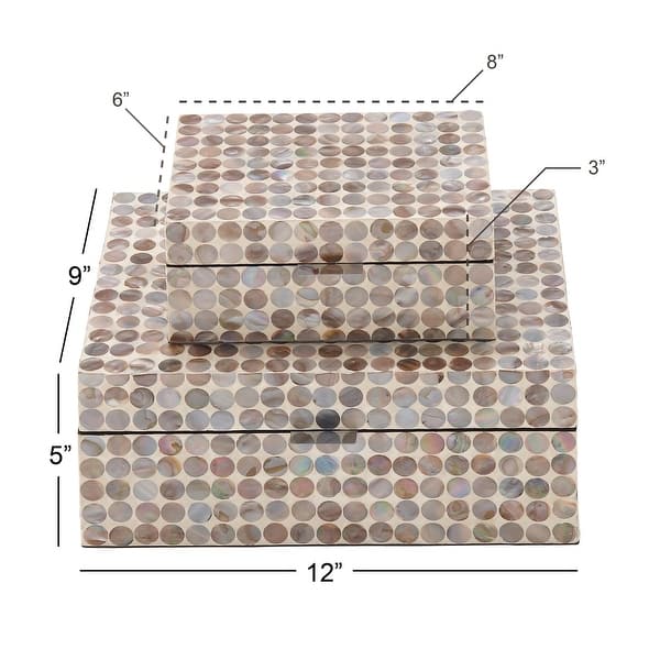 dimension image slide 1 of 10, Mother of Pearl Handmade Geometric Box with Hinged Lid (Set of 2)