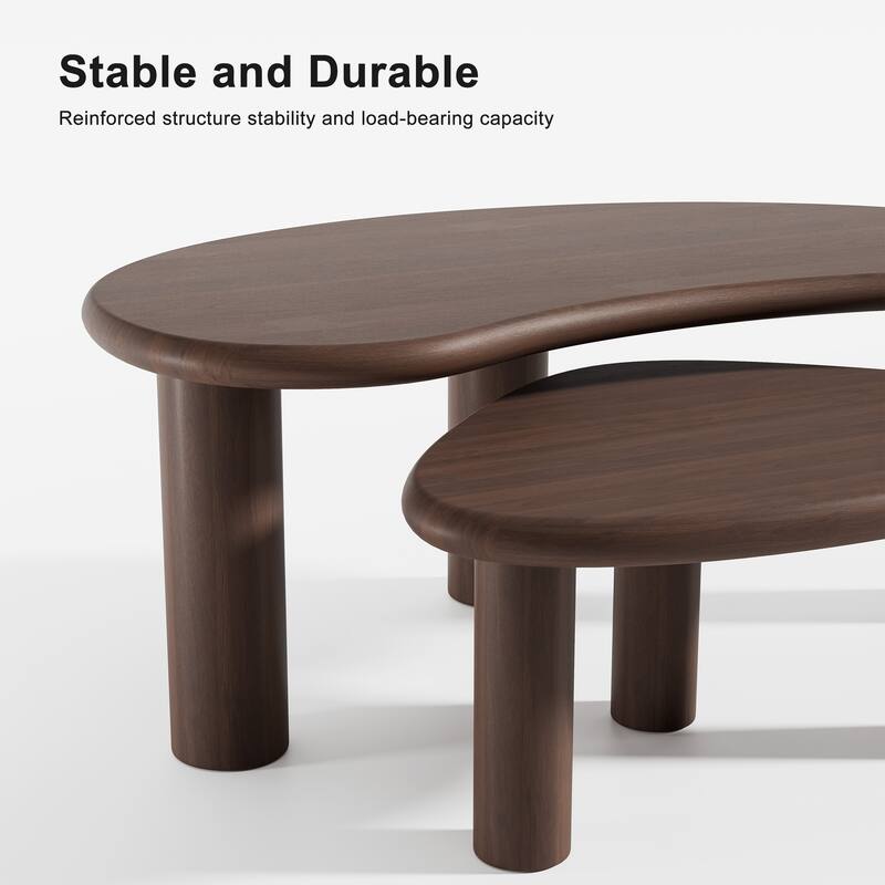 Modern Nested Coffee Tables Set 2-Piece Irregular Shaped Solid Wood Accent Tables for Home Office Living Room
