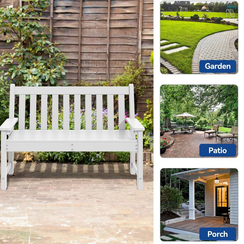 2-person HDPE Outdoor Seating Patio Bench with Arms and Back
