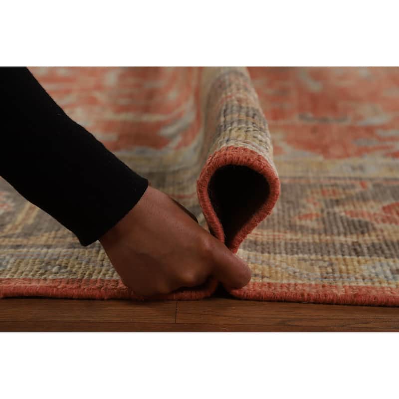 Hand Knotted Oriental 100% Wool Carpet Transitional All-Over Oranges & Rust Oushak Area Rug - 12' 7'' X 9' 0''