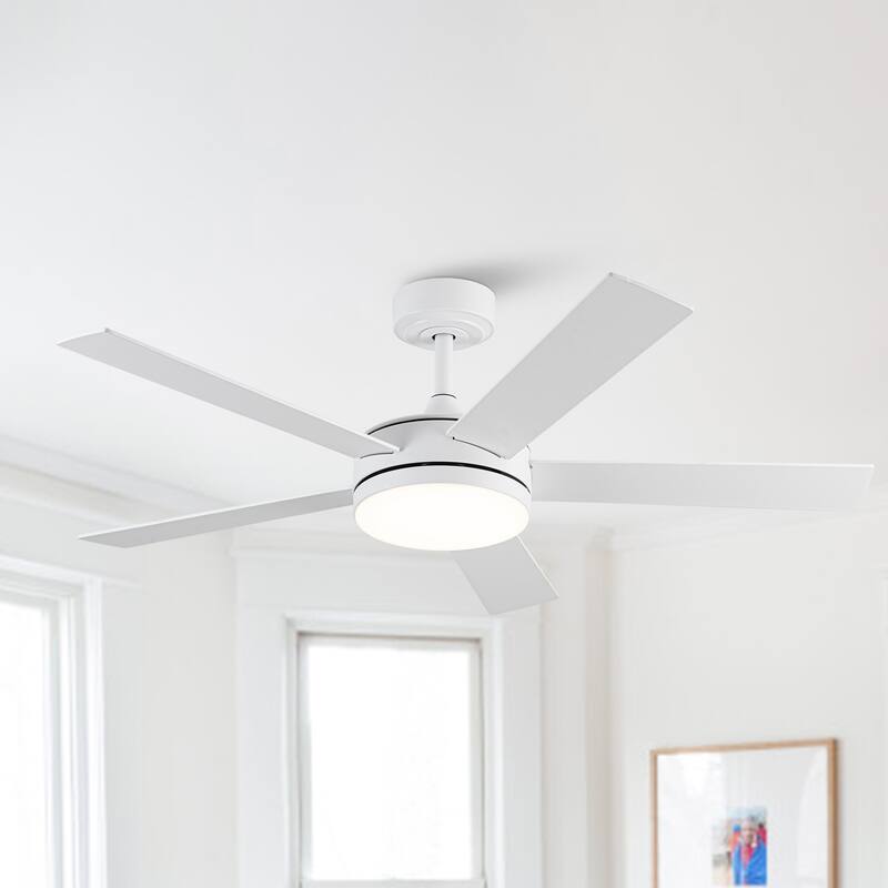 48" Modern White Bedroom Smart LED Ceiling Fan with Remote and App