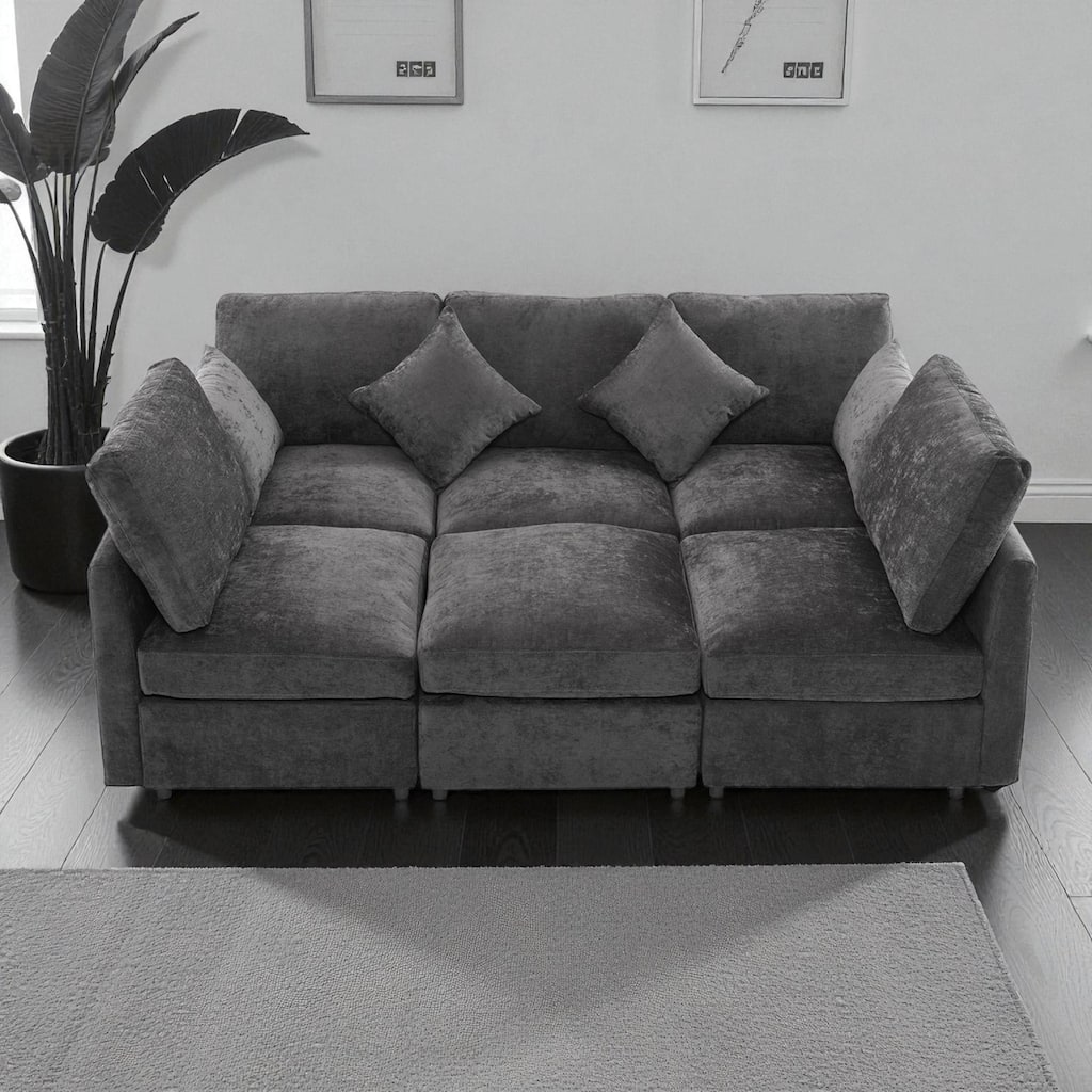 86.6" Modular Sectional Sofa with Ottoman and USB Ports, U-Shaped L-Shape Couch Bed with Chenille Fabric for Living Room