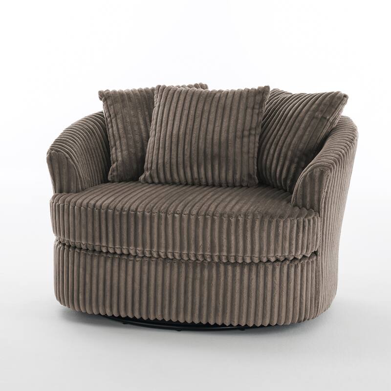 2 Set Oversized 43" W Plush Corduroy Swivel Barrel Chair with Pillows