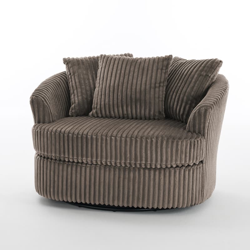 Oversized 43" W Plush Corduroy Recessed Arm Swivel Barrel Chair