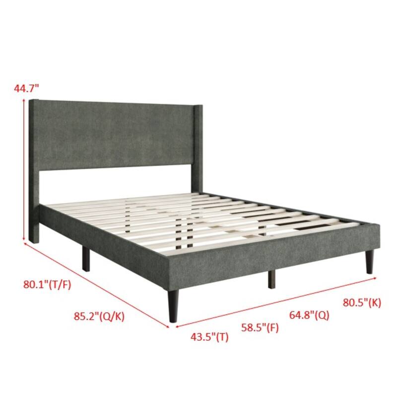 Clayfell Bangor Upholstered Wingback Platform Bed, Linen, No Box Spring Required