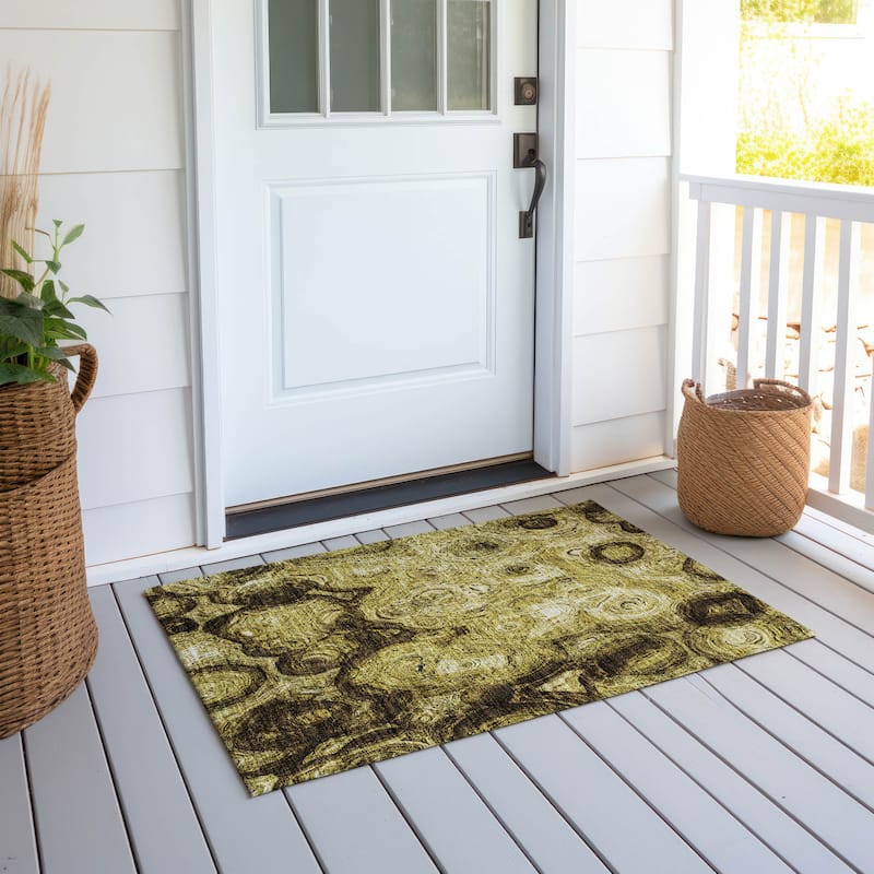 Machine Washable Indoor/ Outdoor Chantille Abstract Waves Rug