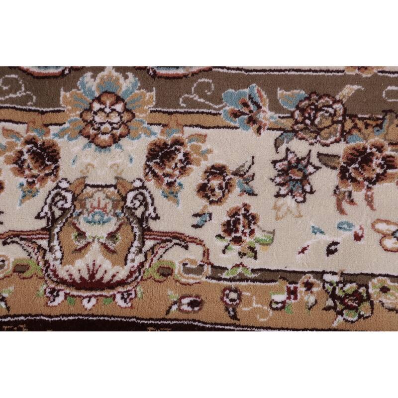 Burgundy Red Floral Kashan Turkish Rug Machine-Made Carpet - 6'7" x 9'10"