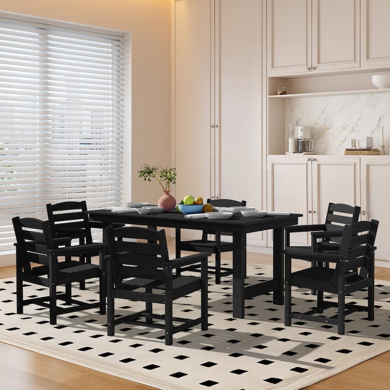 7-Piece HDPE Outdoor Dining Table Sets with Umbrella Hole - 1-Table 6-Chairs