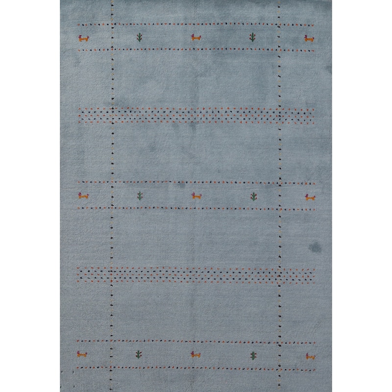 Light Blue Tribal Gabbeh Indian Rug Handmade Wool Carpet - 4'8" x 6'5"