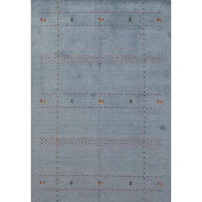 Light Blue Tribal Gabbeh Indian Rug Handmade Wool Carpet - 4'8" x 6'5"