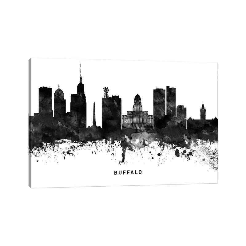 iCanvas "Buffalo Skyline Black & White" by WallDecorAddict Canvas Print