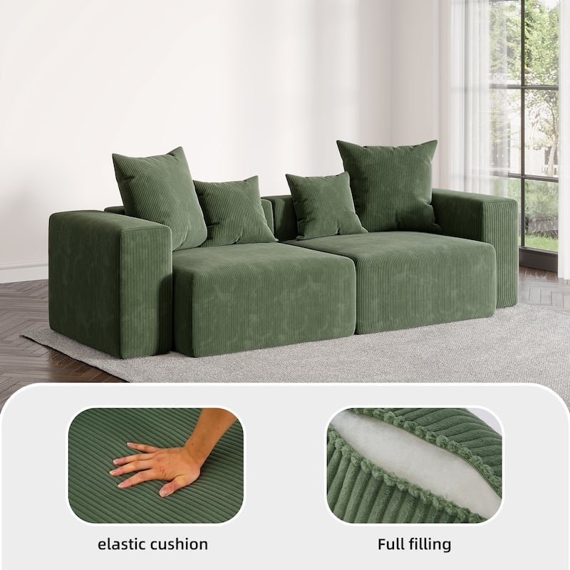 2 Set Oversized Corduroy Sectional Sofa Square Arm