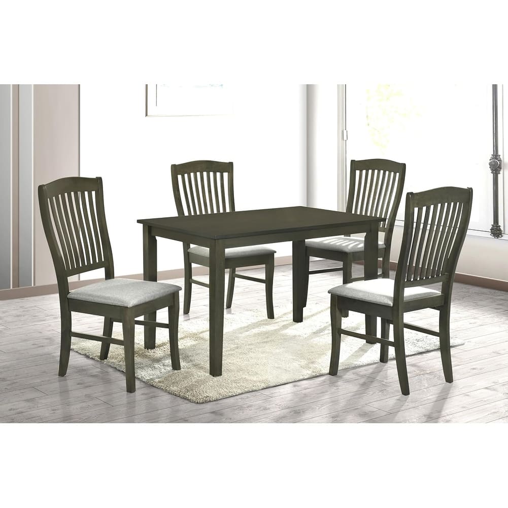 US Pride Furniture Rectangular Table and 4 Upholstered Chairs with Slat Backs Modern Design 5 Piece Dining Set Smoke Grey