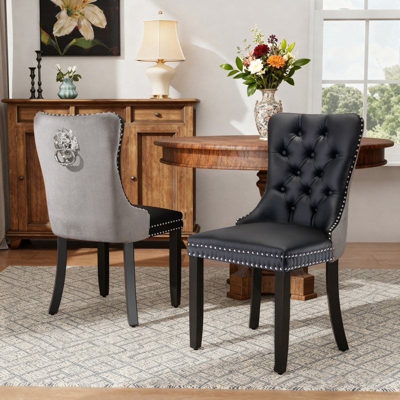 High-end Tufted Velvet Upholstered Nailhead Dining Chair Set of 6