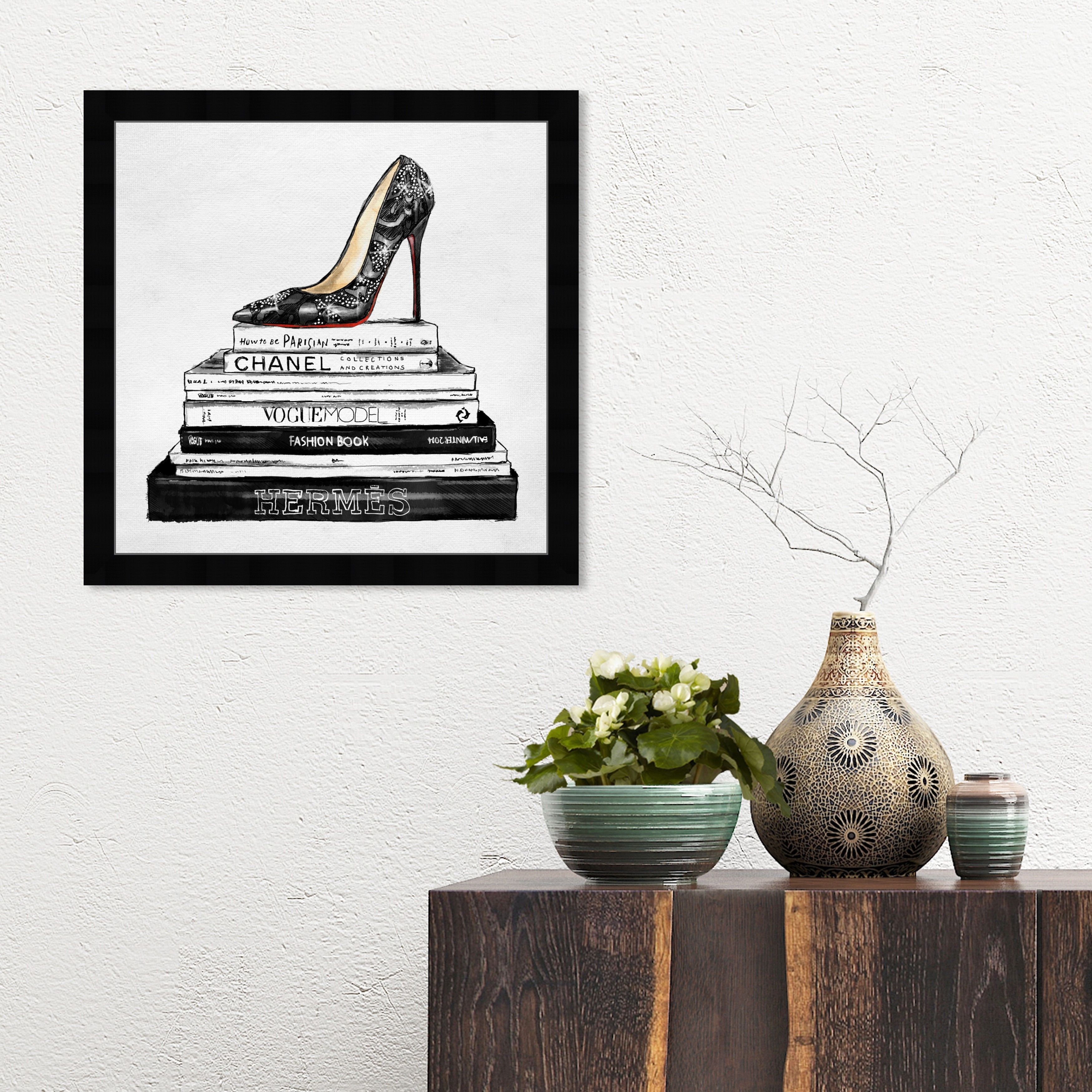 Oliver Gal 'Clear Fashion Thoughts Night' Fashion and Glam Framed Wall Art  Prints Shoes - Black, Gold - Bed Bath & Beyond - 31288720