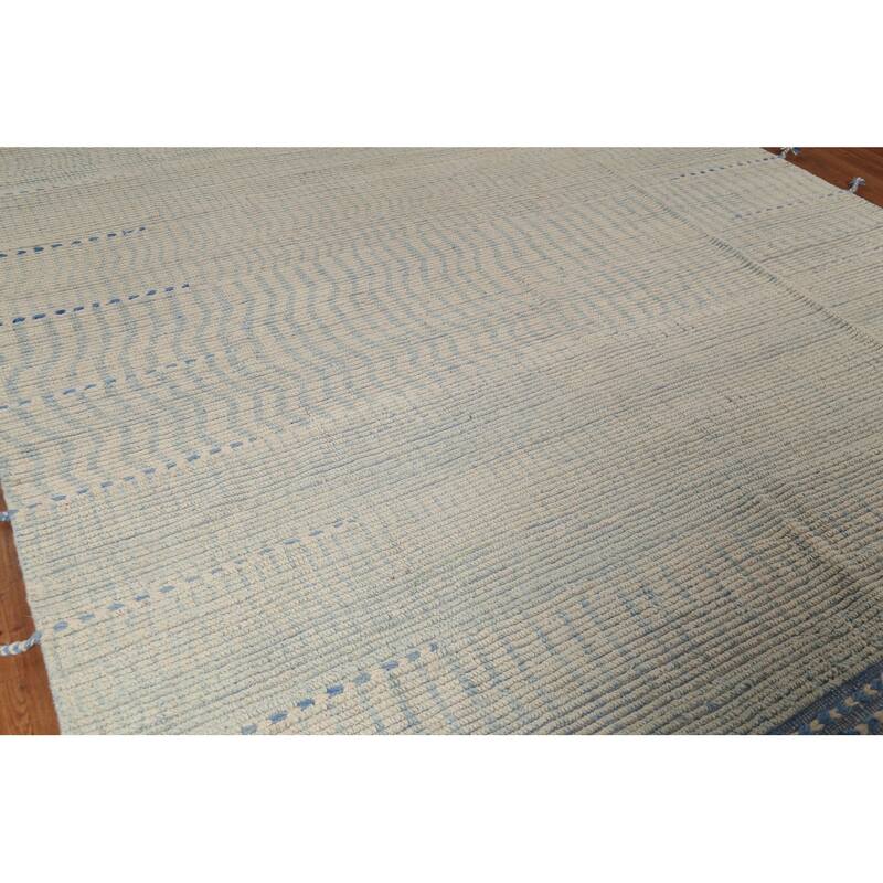 All-Over Abstract Moroccan Modern Area Rug Handmade Stripe Wool Carpet - 8'10"x 11'9"