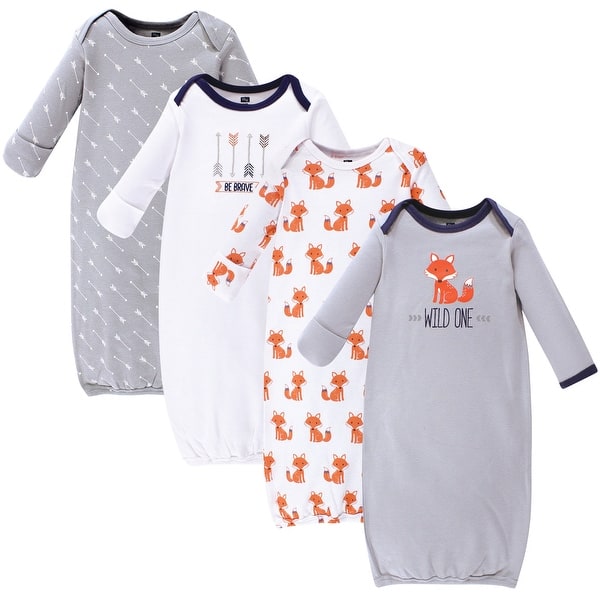 slide 1 of 1, Hudson Baby Infant Boy Cotton Long-Sleeve Gowns 4pk, Wild One 0-6 Months - Wild One