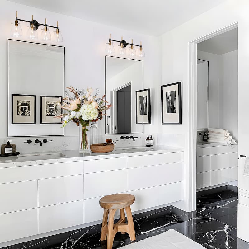 Black Gold 4-Light Modern Vanity Lights Bathroom Light Fixture with Clear Glass