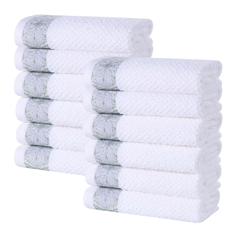 Superior Medallion Cotton Jacquard Soft Face Towel Washcloth Set of 12