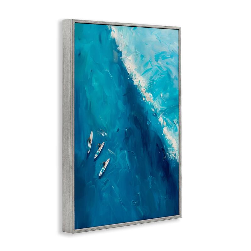 Stupell Surfers & Wave Aerial View Framed Giclee Art Design By LSR Design Studio