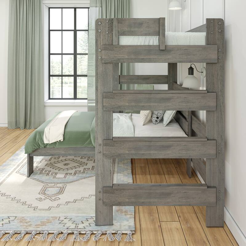 Max and Lily Farmhouse Twin over Twin L-Shaped Bunk Bed with Desk
