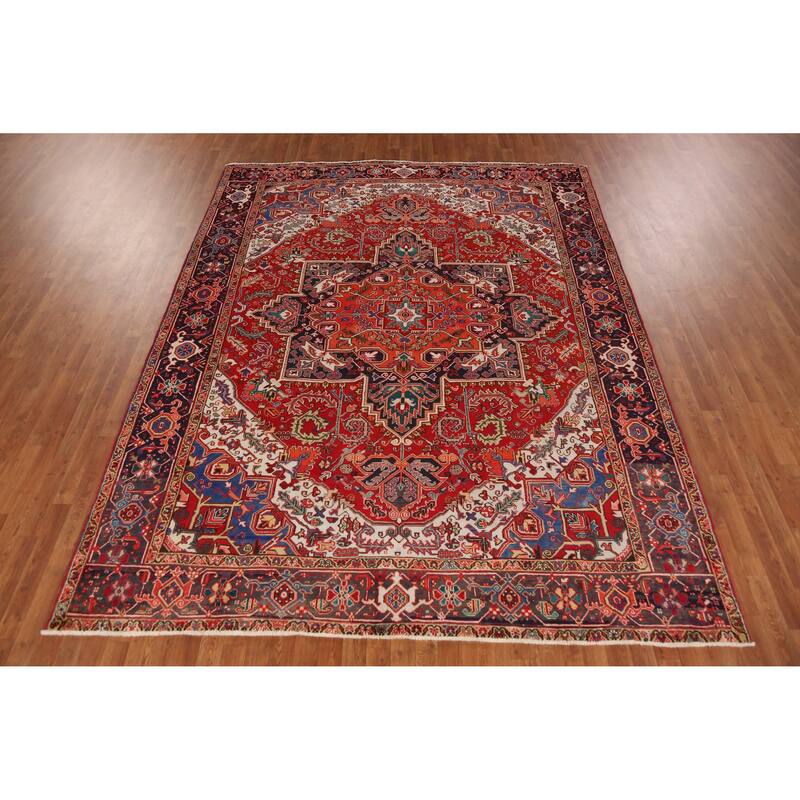Hand Knotted Oriental 100% Wool Carpet Traditional Medallion Red Heriz (serapi) Area Rug - 10' 10'' X 8' 5''