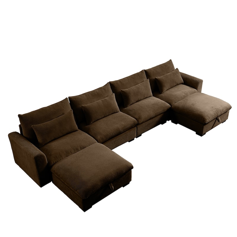 Big Deep Seat U-Shaped Corduroy Sectional Couches for Living Room