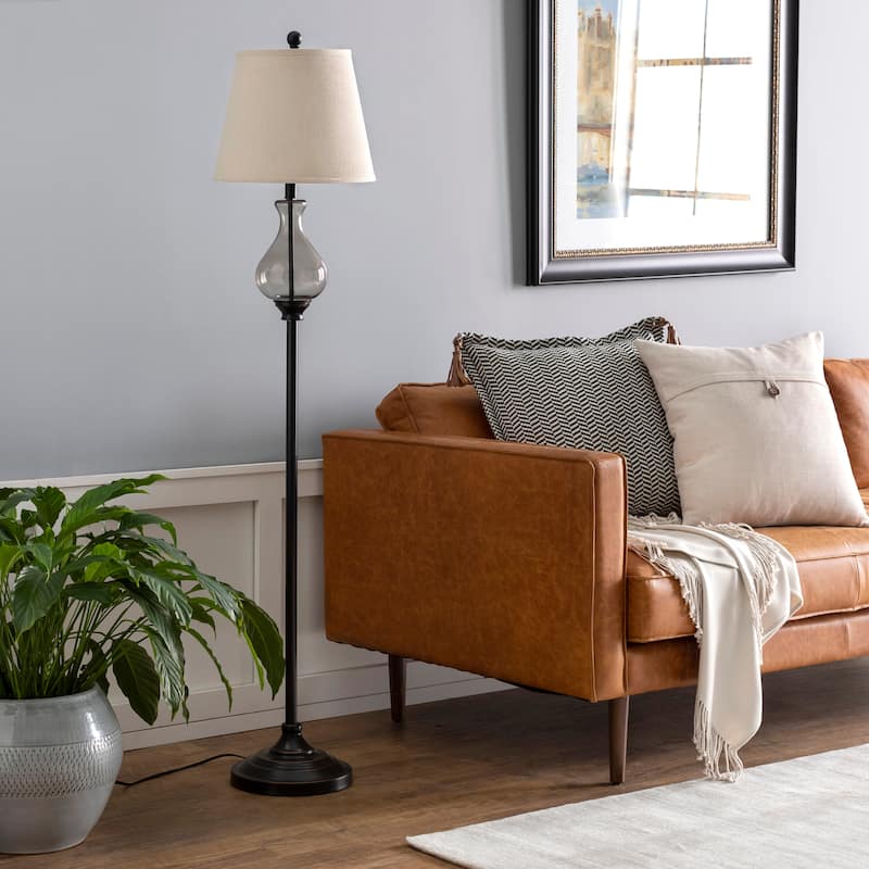 Morty Traditional Glass & Metal Floor Lamp - 60.75"H x 13"W x 13"D - 60.75"H x 13"W x 13"D - Black