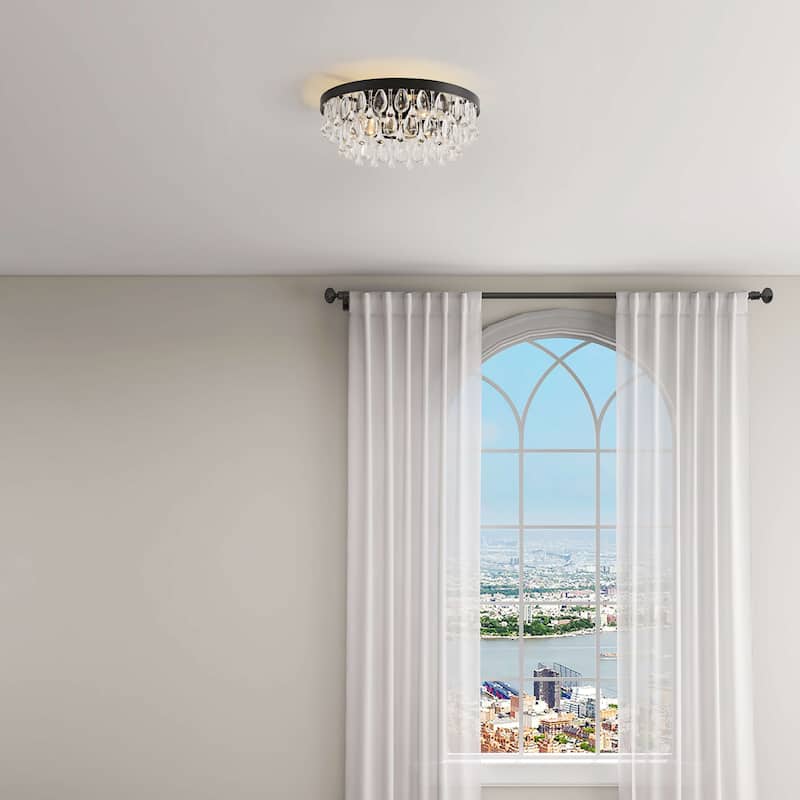 Viviana Black 3-light Flush Mount with Crystal Glass Teardrops