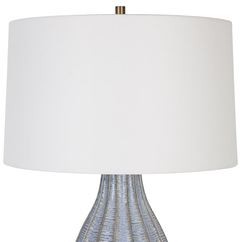 Scalloped Striped Table Lamp with Tapered Shade- 28" - Blue