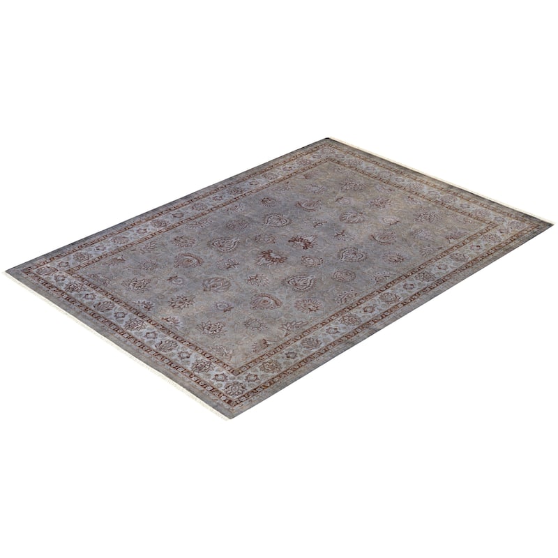 Overton Hand Knotted Wool Vintage Inspired Modern Contemporary Overdyed Gray Area Rug - 4' 7" x 6' 6"
