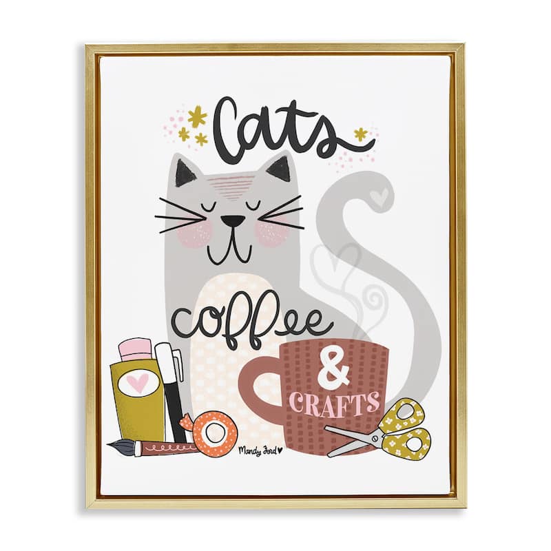 Stupell Cats Coffee & Crafts Framed Floater Canvas Wall Art Design By Mandy Ford Art + Illustration - 17 x 21 - Gold