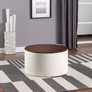 HomePop Round Storage Ottoman table with Wood Top