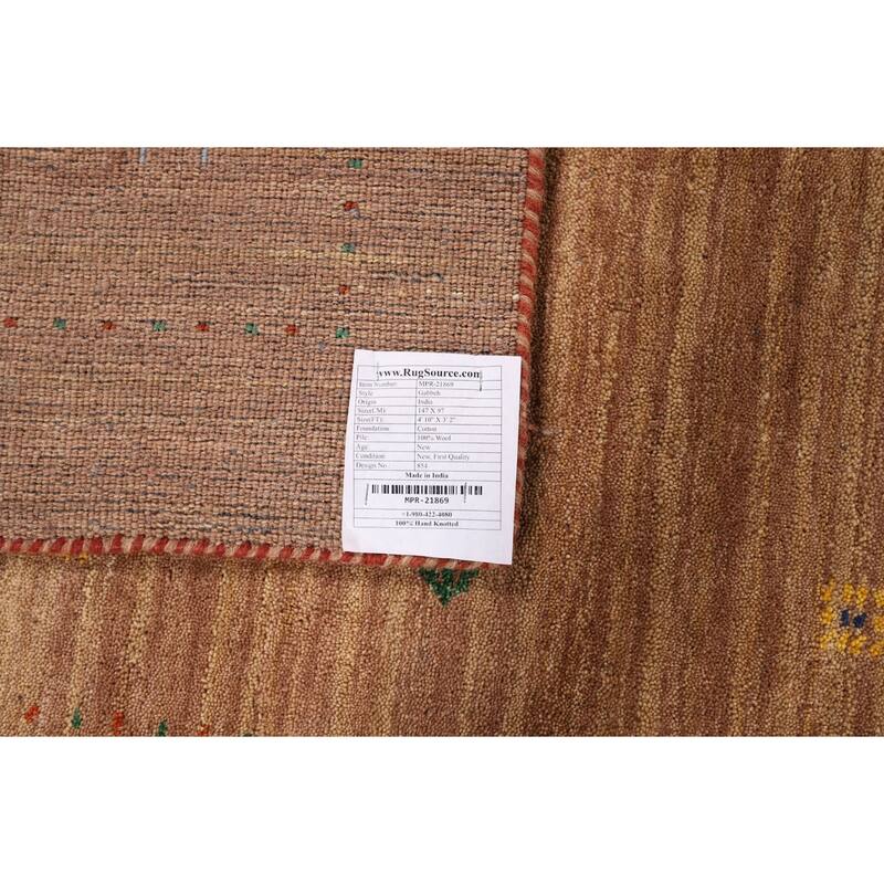 Brown Striped Gabbeh Indian Accent Rug Hand-Knotted Wool Carpet - 3'2" x 4'10"