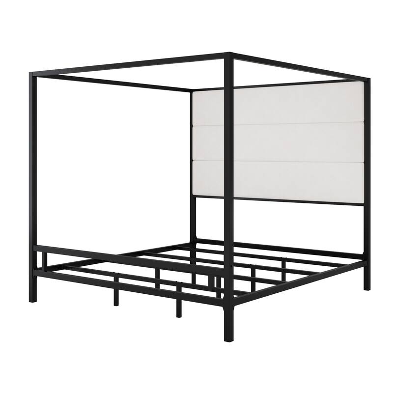 King Velvet Canopy Bed - Metal - Box Spring Needed